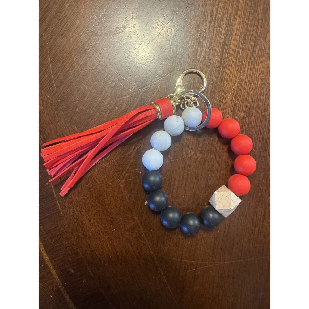 Handmade Elastic Bangle Bracelet Wristlet Keychain Red Black NEW